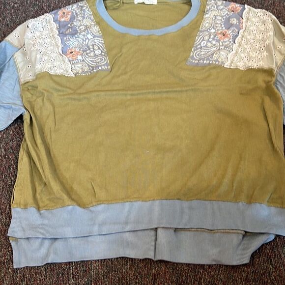 FREE PEOPLE Feelin it Colorblock Army Combo T-Shirt Size XS OB1068176 $98 - Picture 9 of 12